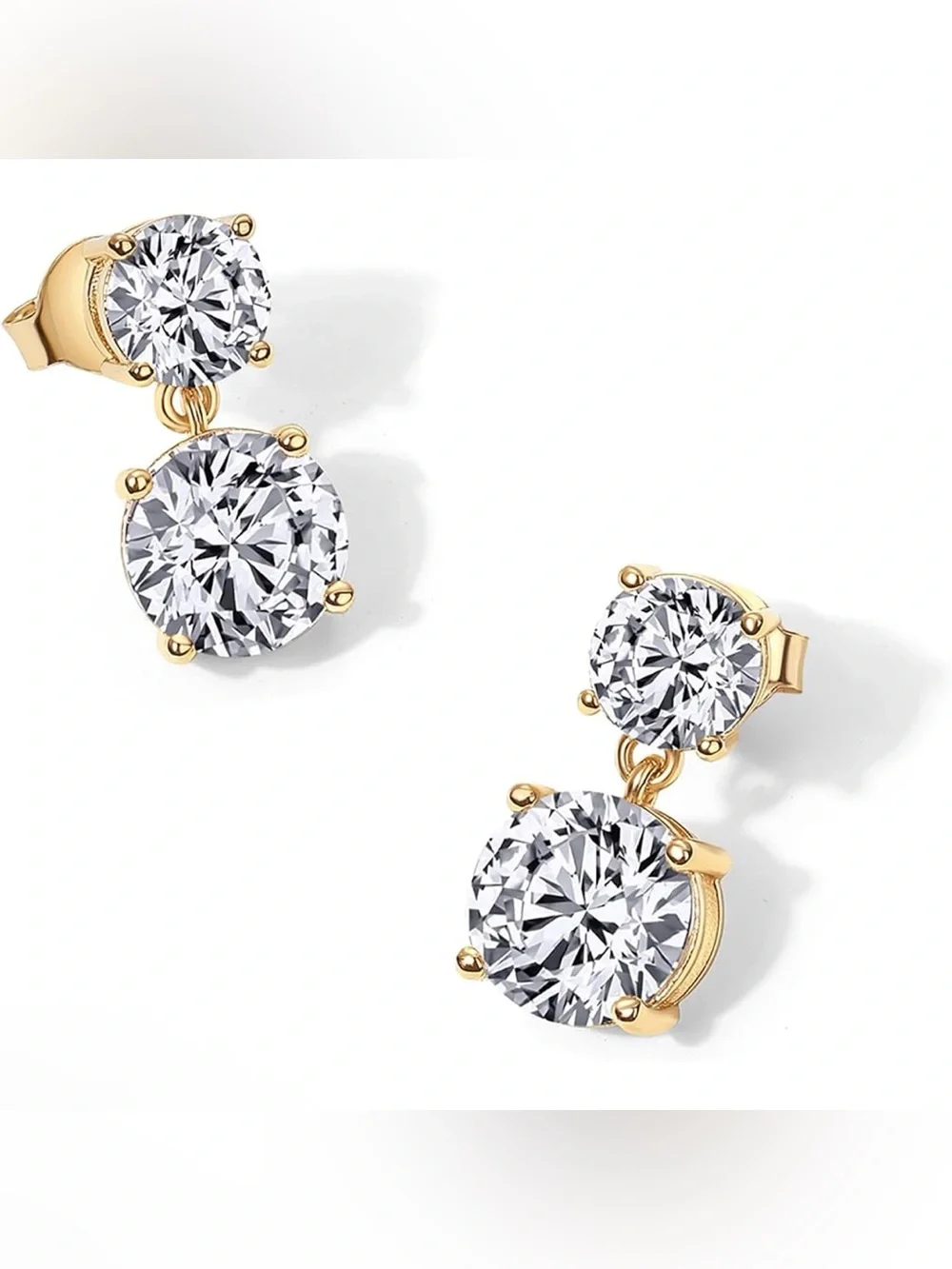 14K Gold Plated CZ Dangle Earrings 925 Sterling Silver Bridal Drop 6mm 8mm